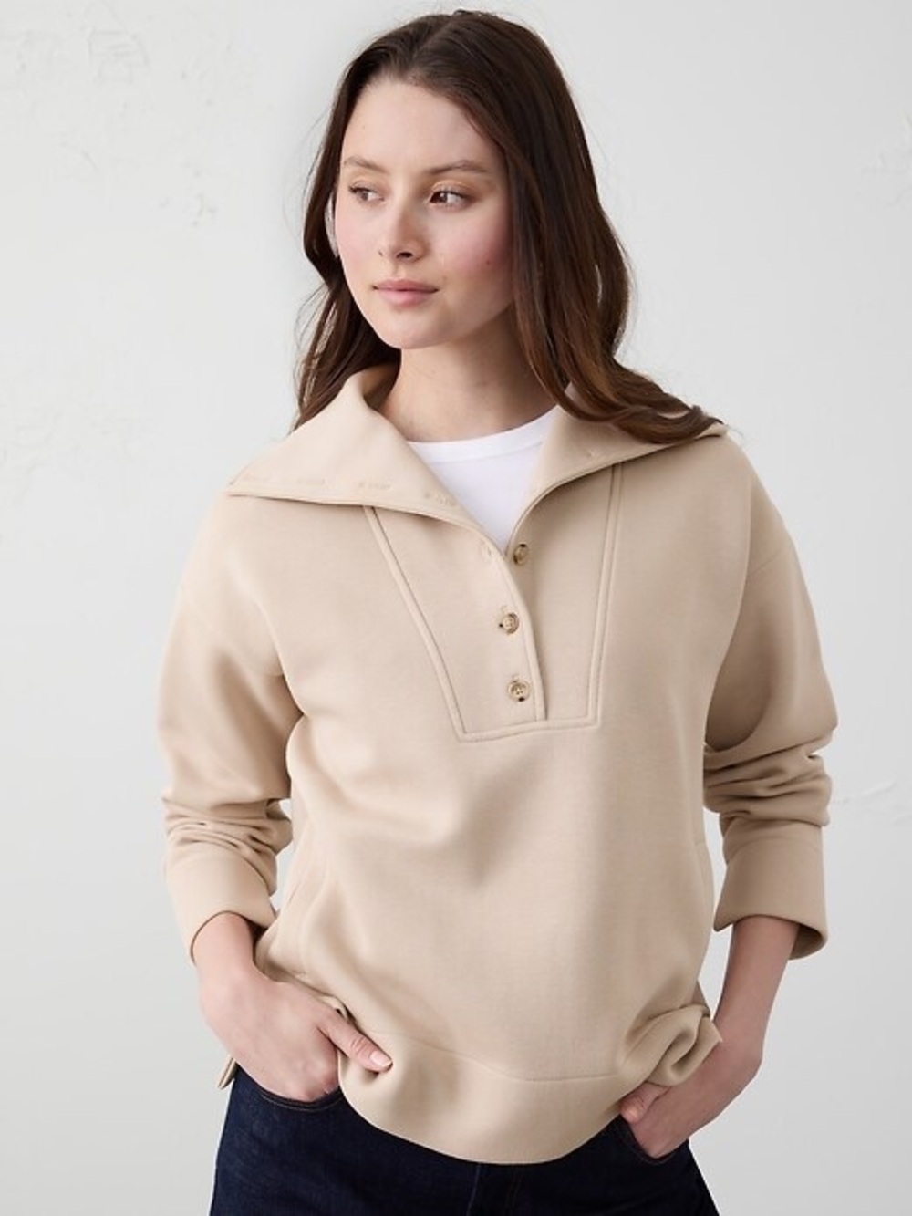 Banana Republic Weekend Oversized Pullover Sweatshirt Tan Size Medium